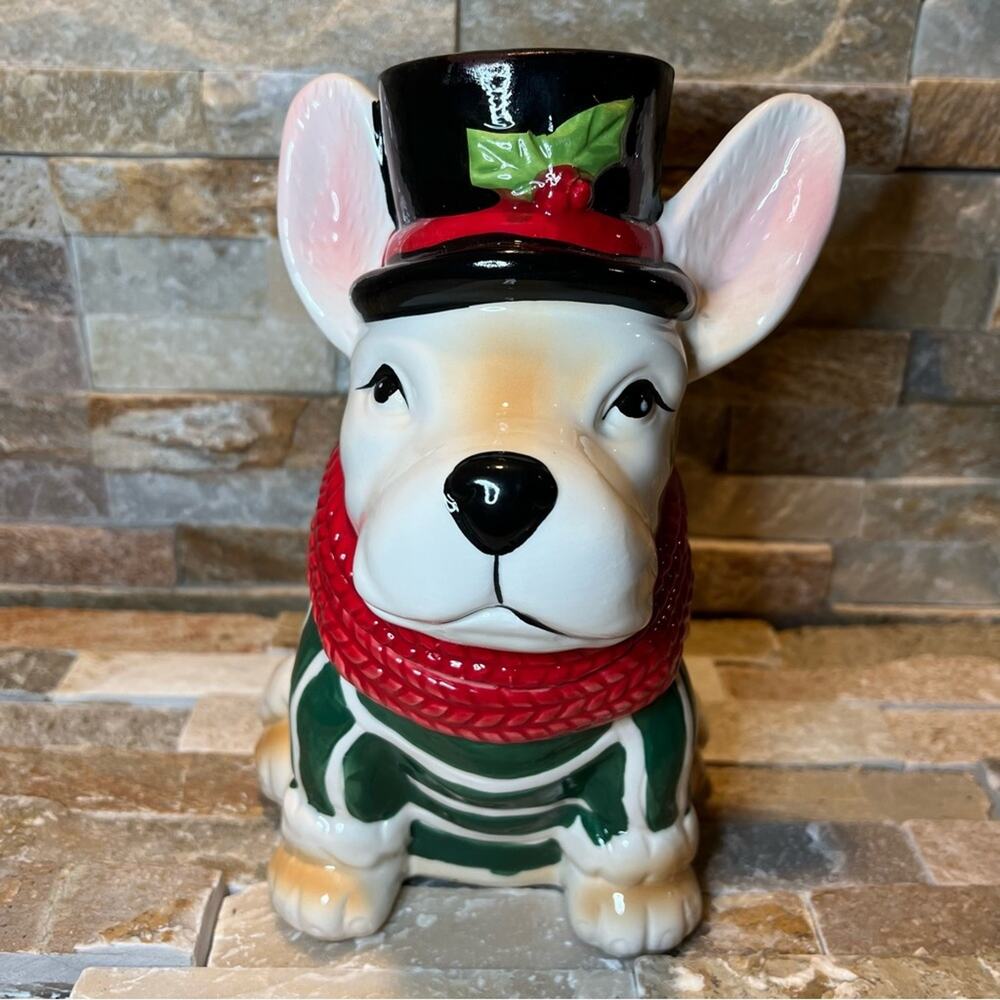 French Bulldog Puppy Ceramic Holiday Treat Jar